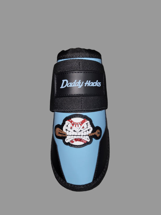 Black and blue shoe with 'Daddy Hack' branding on a dark background
